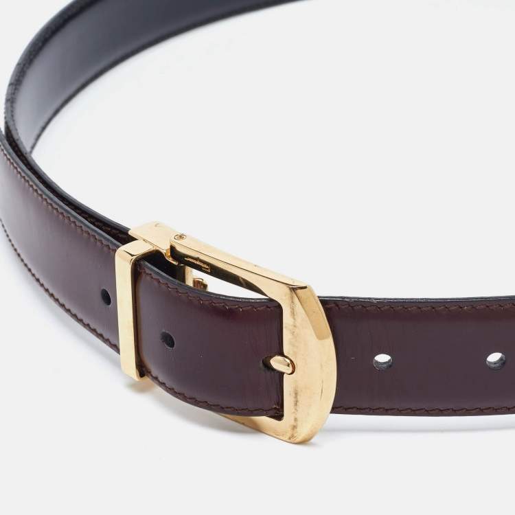 Pre Owned Salvatore Ferragamo Burgundy Leather Cut to Size Reversible Belt