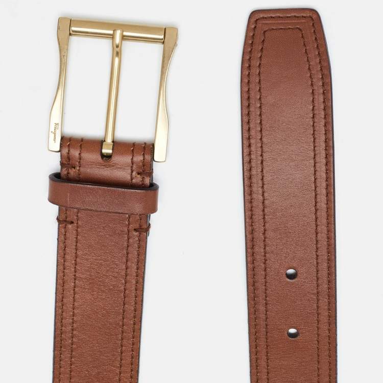 Pre Owned Salvatore Ferragamo Brown Leather Buckle Belt 85CM