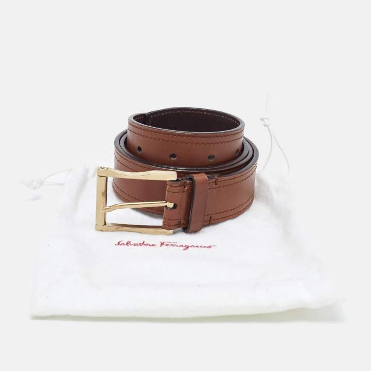 Pre Owned Salvatore Ferragamo Brown Leather Buckle Belt 85CM