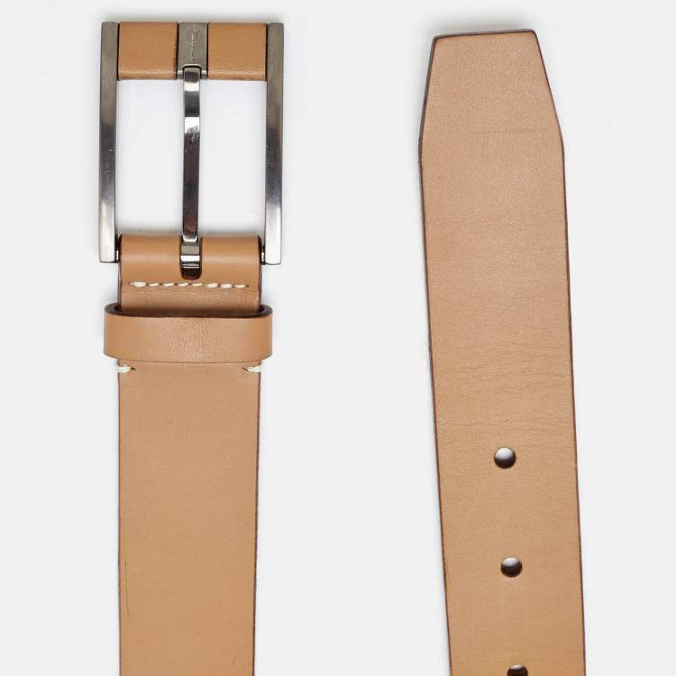 Pre Owned Salvatore Ferragamo Tan Leather Buckle Belt 85CM