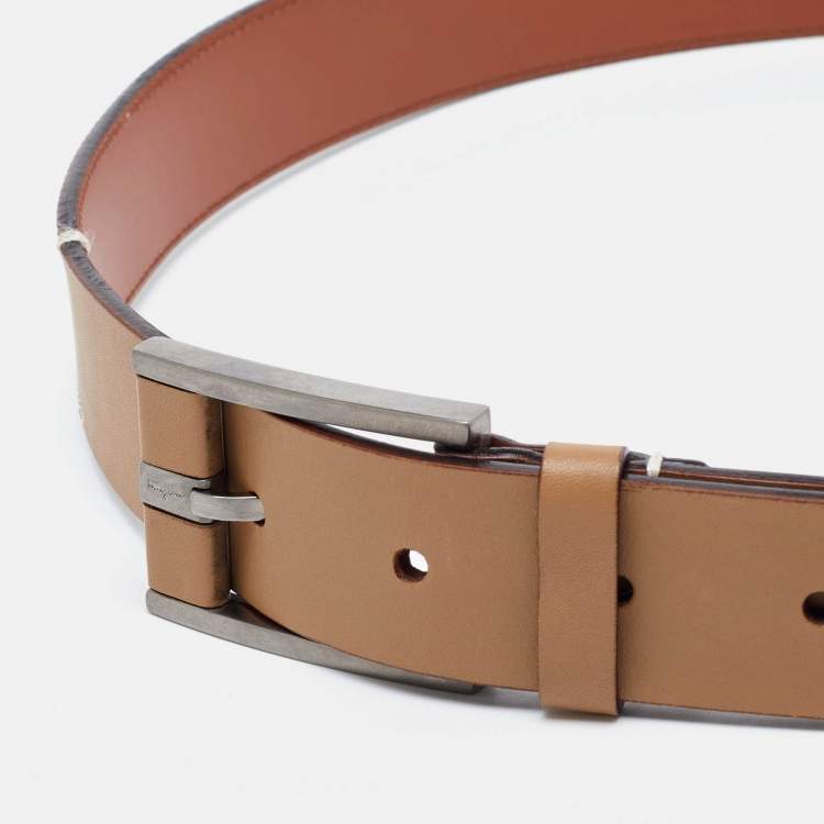 Pre Owned Salvatore Ferragamo Tan Leather Buckle Belt 85CM