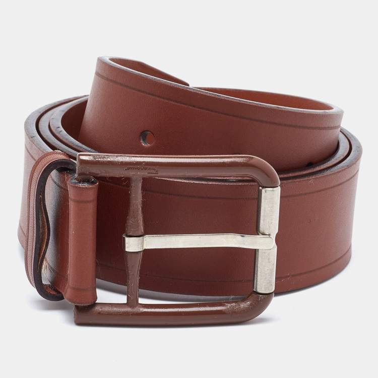 Pre Owned Salvatore Ferragamo Brown Leather Buckle Belt 85CM