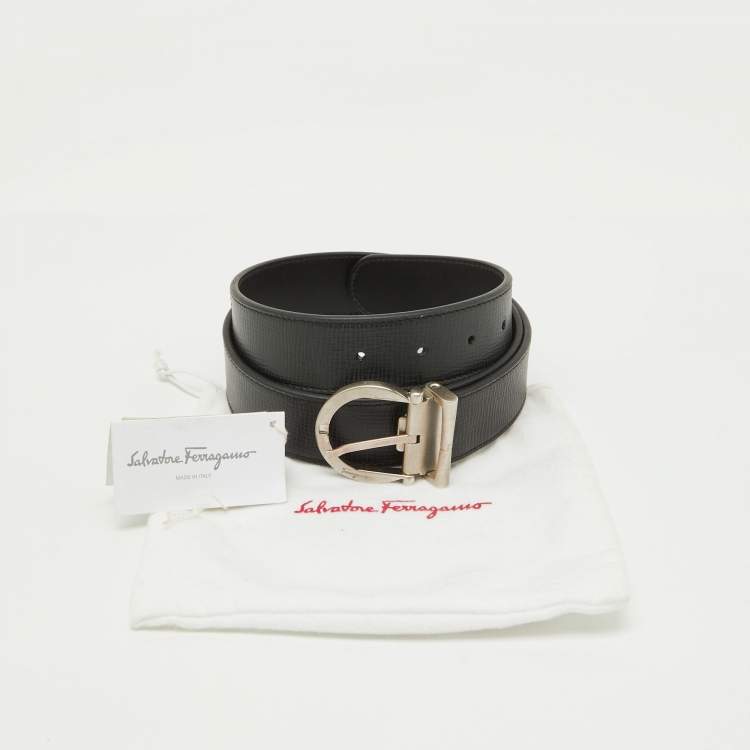 Pre Owned Salvatore Ferragamo Black Leather Cut to Size Reversible Buckle Belt
