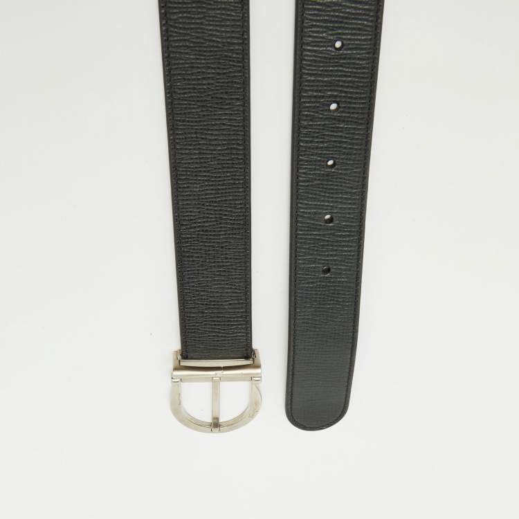 Pre Owned Salvatore Ferragamo Black Leather Cut to Size Reversible Buckle Belt