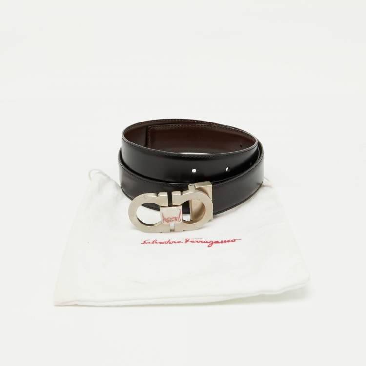 Pre Owned Salvatore Ferragamo Black/Dark Brown Leather Cut to Size Gancini Buckle Belt
