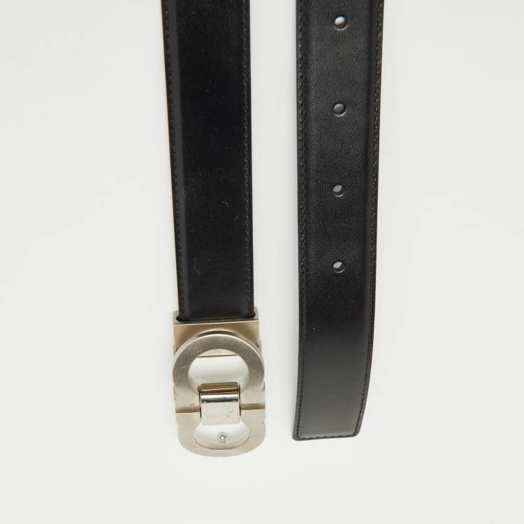 Pre Owned Salvatore Ferragamo Black/Dark Brown Leather Cut to Size Gancini Buckle Belt