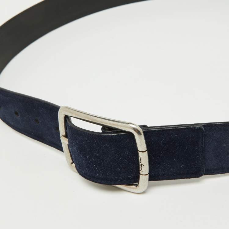 Pre Owned Salvatore Ferragamo Navy Blue Suede Buckle Belt 105CM