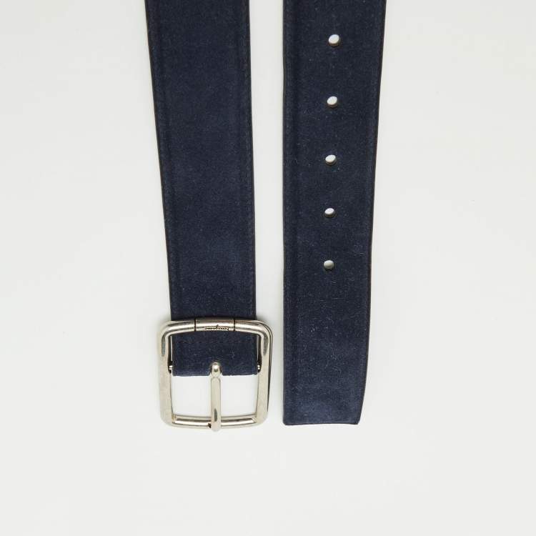 Pre Owned Salvatore Ferragamo Navy Blue Suede Buckle Belt 105CM