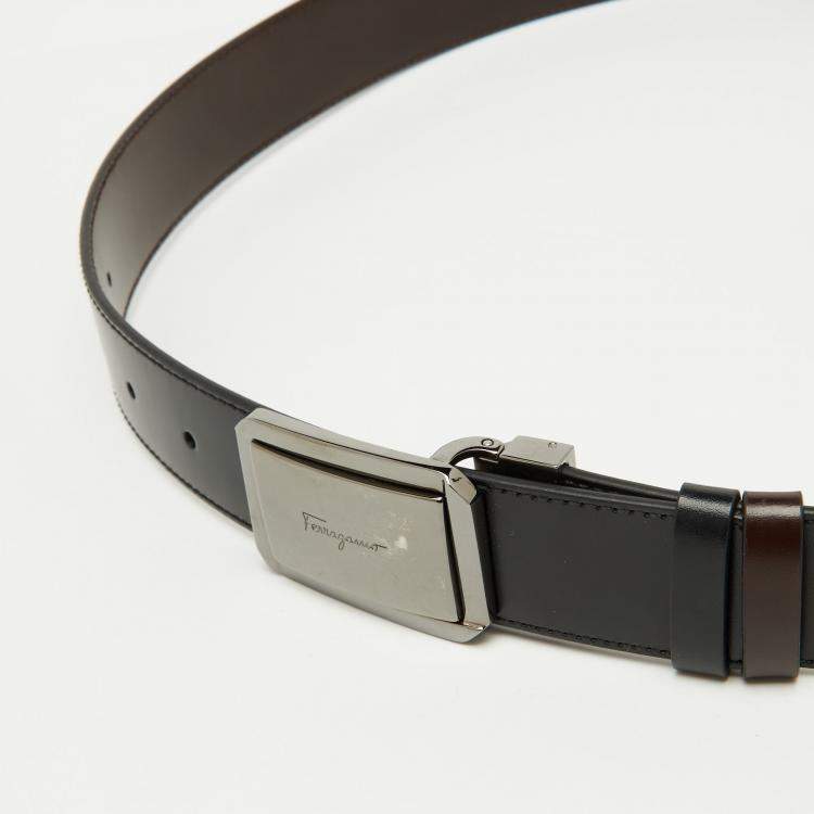 Pre Owned Salvatore Ferragamo Black/Dark Brown Leather Cut to Size Buckle Belt