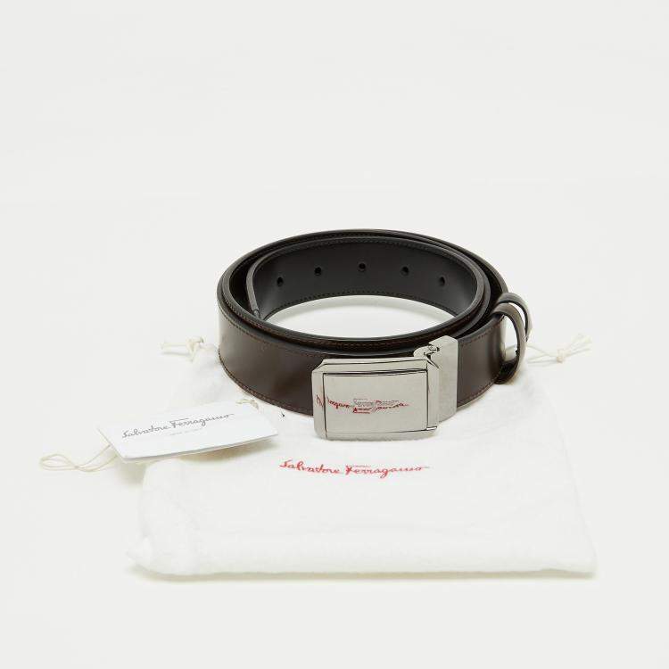 Pre Owned Salvatore Ferragamo Black/Dark Brown Leather Cut to Size Buckle Belt