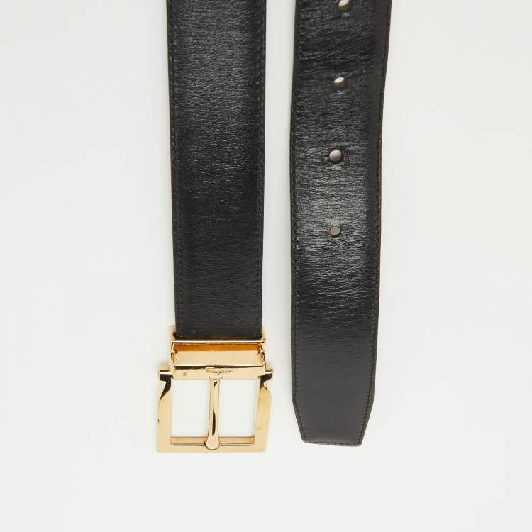 Pre Owned Salvatore Ferragamo Black/Tan Leather Cut to Size Buckle Belt