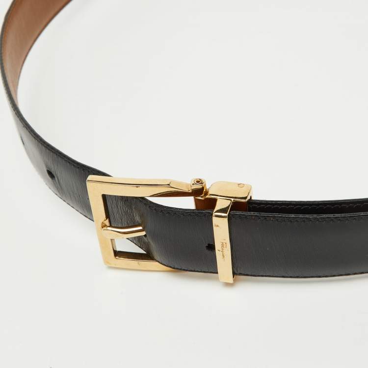 Pre Owned Salvatore Ferragamo Black/Tan Leather Cut to Size Buckle Belt