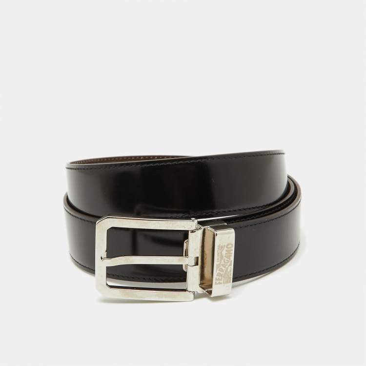 Pre Owned Salvatore Ferragamo Black/Dark Brown Leather Cut to Size Buckle Belt