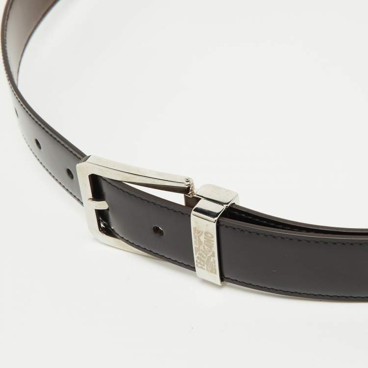 Pre Owned Salvatore Ferragamo Black/Dark Brown Leather Cut to Size Buckle Belt