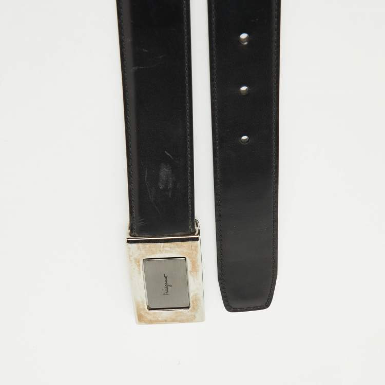 Pre Owned Salvatore Ferragamo Black/Dark Brown Leather Cut to Size Buckle Belt