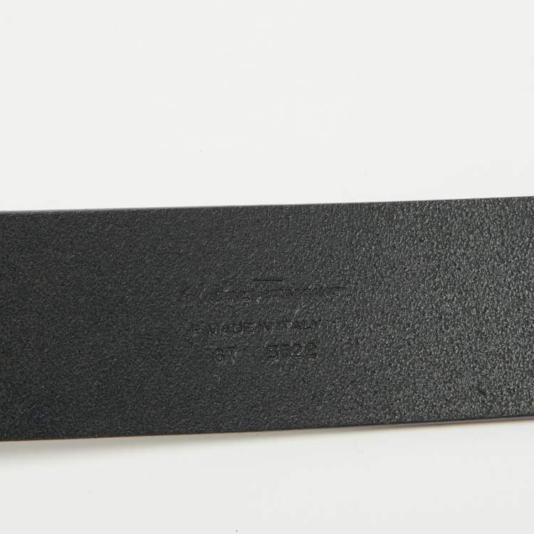 Pre Owned Salvatore Ferragamo Dark Blue Leather Gancio Buckle Belt 85CM