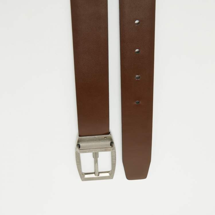 Pre Owned Salvatore Ferragamo Dark Brown/Black Leather Cut to Size Buckle Belt