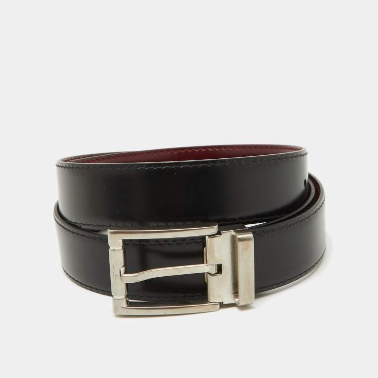 Pre Owned Salvatore Ferragamo Black/Burgundy Leather Cut to Size Buckle Belt