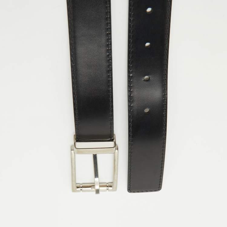Pre Owned Salvatore Ferragamo Black/Burgundy Leather Cut to Size Buckle Belt