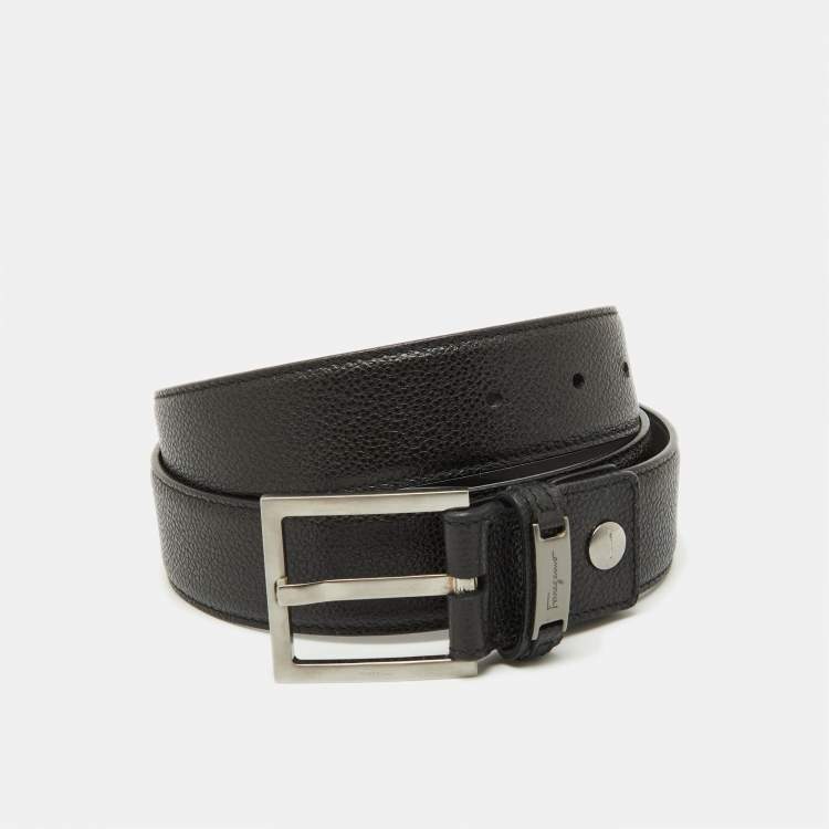 Pre Owned Salvatore Ferragamo Black Leather Buckle Belt 85CM