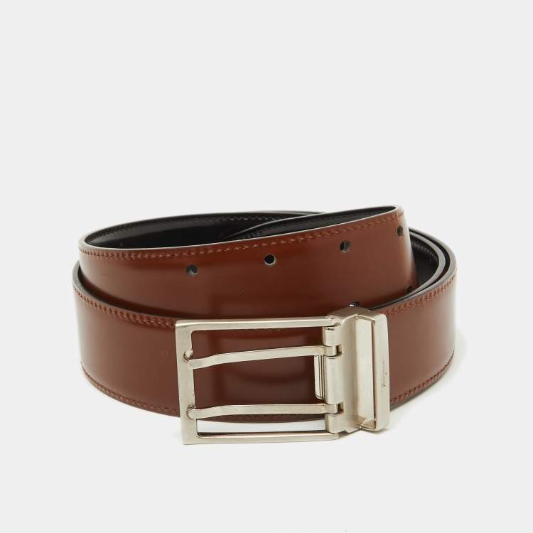 Pre Owned Salvatore Ferragamo Black/Brown Leather Cut to Size Buckle Belt
