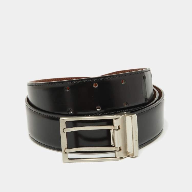 Pre Owned Salvatore Ferragamo Black/Brown Leather Cut to Size Buckle Belt