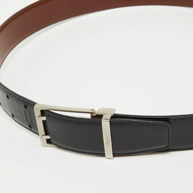 Pre Owned Salvatore Ferragamo Black/Brown Leather Cut to Size Buckle Belt