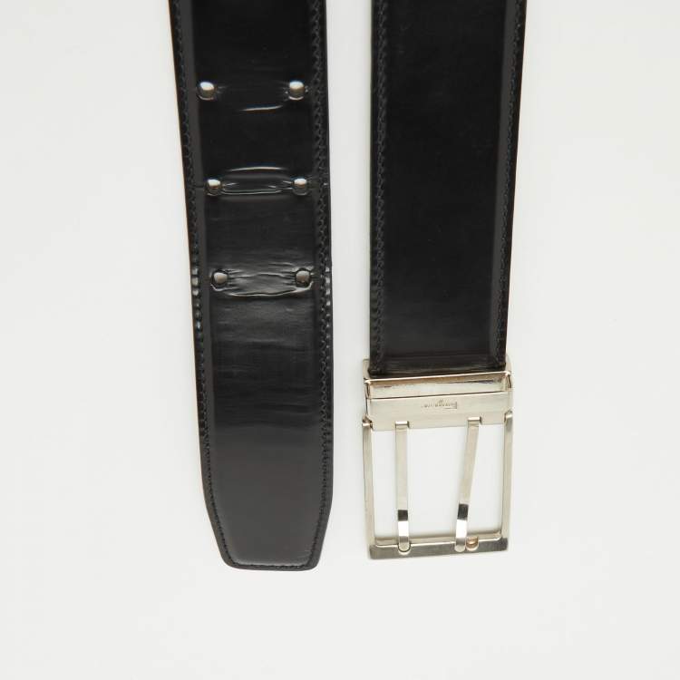 Pre Owned Salvatore Ferragamo Black/Brown Leather Cut to Size Buckle Belt