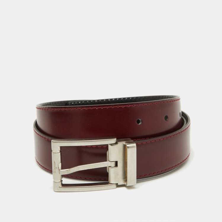 Pre Owned Salvatore Ferragamo Burgundy/Black Leather Cut to Size Buckle Belt