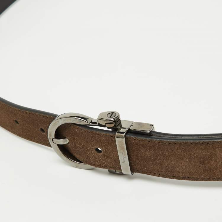 Pre Owned Salvatore Ferragamo Brown/Black Nubuck Leather Cut to Size Reversible Gancini Buckle Belt