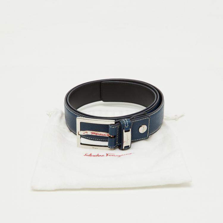 Pre Owned Salvatore Ferragamo Dark Blue Leather Buckle Belt 90CM