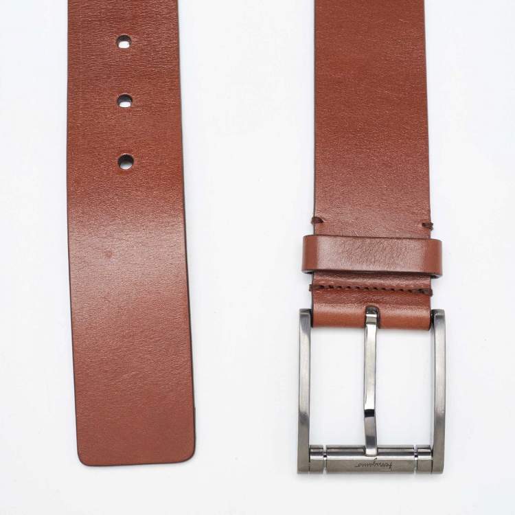 Pre Owned Salvatore Ferragamo Brown Leather Buckle Belt 85CM
