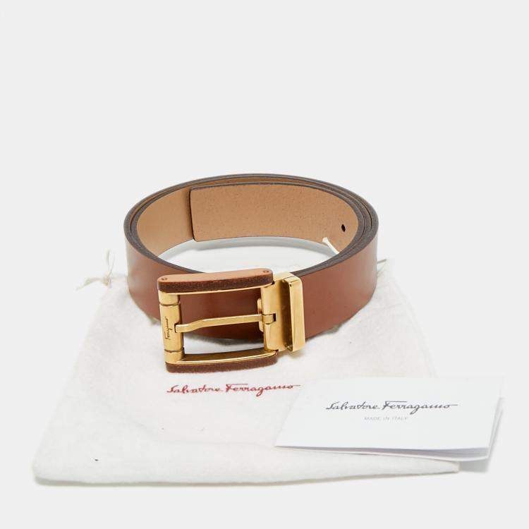 Pre Owned Salvatore Ferragamo Brown Leather Cut to Size Reversible Buckle Belt