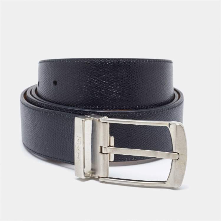 Pre Owned Salvatore Ferragamo Tan/Black Leather Cut to Size Reversible Buckle Belt