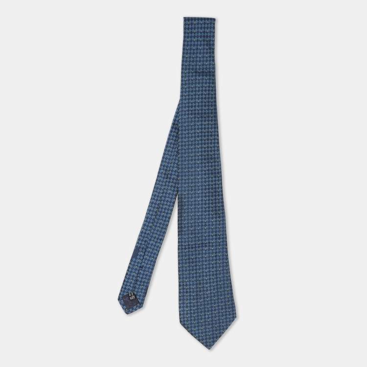 Pre Owned Salvatore Ferragamo Blue Diamond Patterned Silk Tie