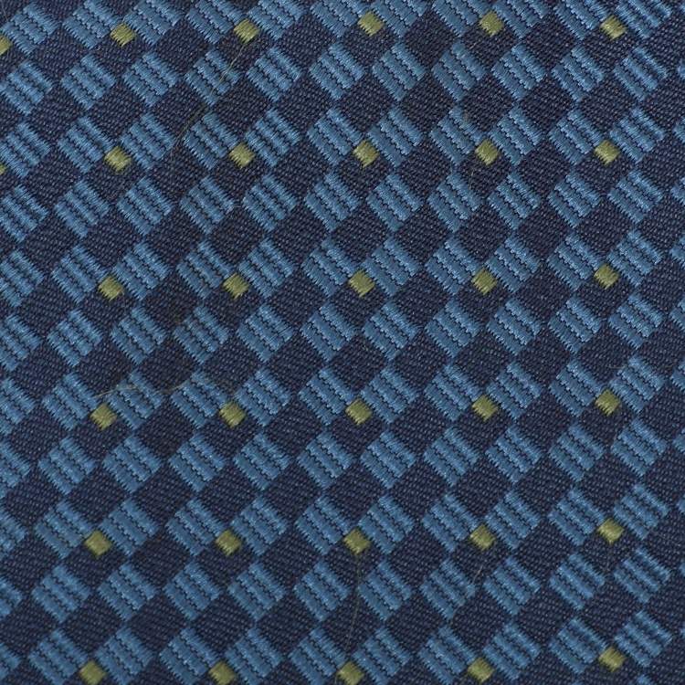 Pre Owned Salvatore Ferragamo Blue Diamond Patterned Silk Tie
