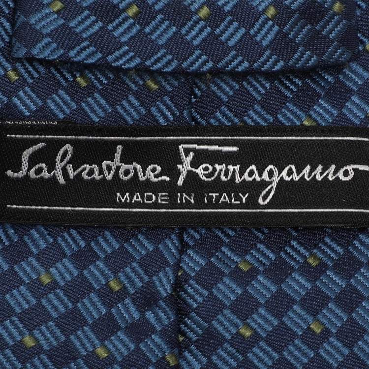 Pre Owned Salvatore Ferragamo Blue Diamond Patterned Silk Tie
