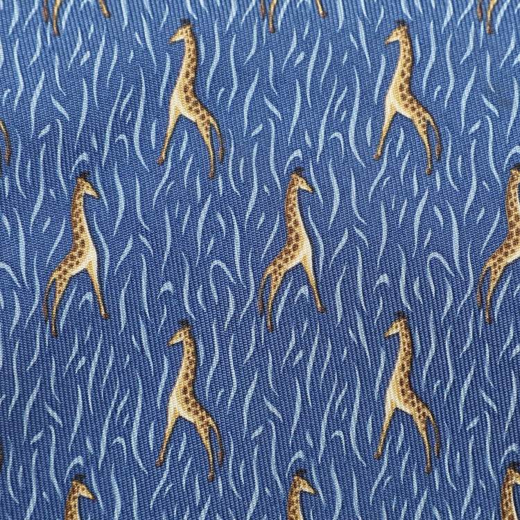 Pre Owned Salvatore Ferragamo Blue Giraffe Print Silk Tie