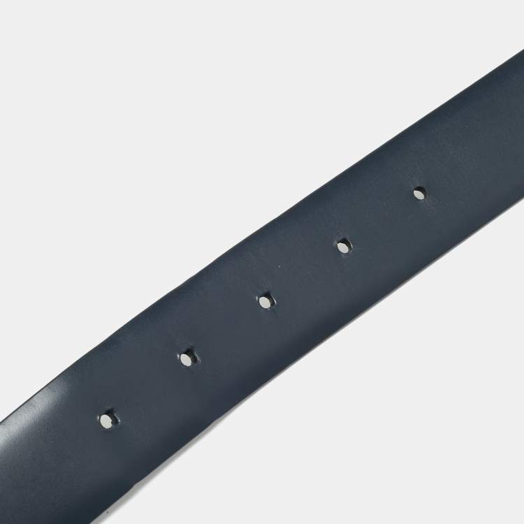 Pre Owned Salvatore Ferragamo Black/Navy Blue Leather Cut to Size Reversible Buckle Belt