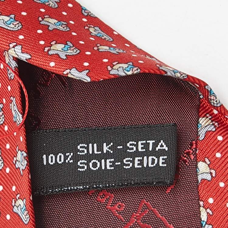 Pre Owned Salvatore Ferragamo Red Penguin Print Silk Tie 