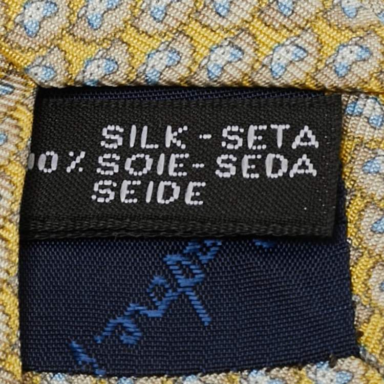 Pre Owned Salvatore Ferragamo Yellow Print Motif Silk Tie