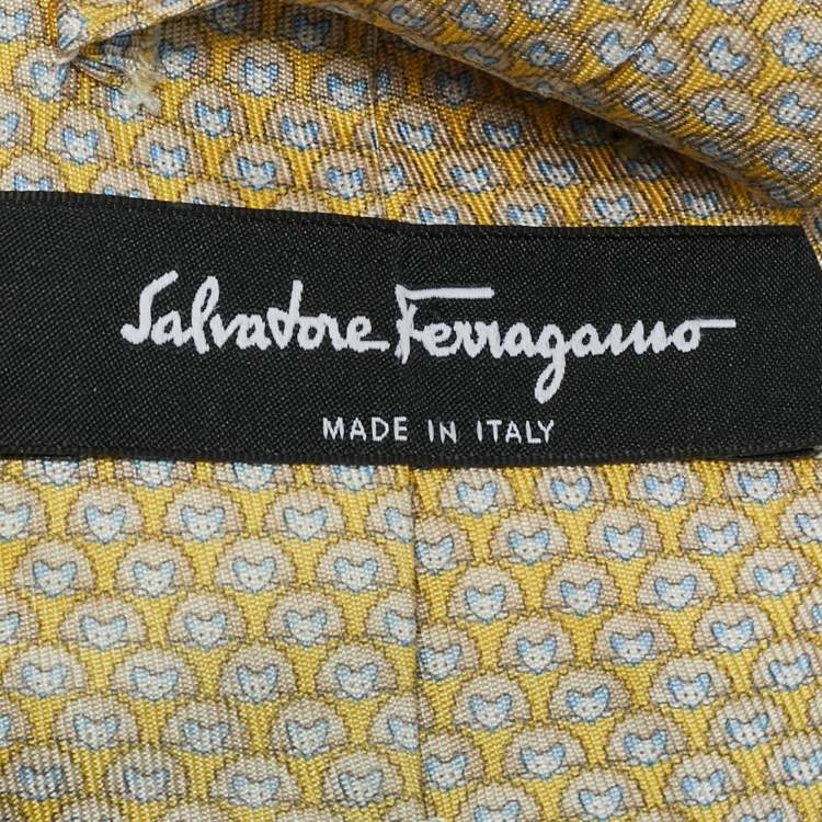 Pre Owned Salvatore Ferragamo Yellow Print Motif Silk Tie