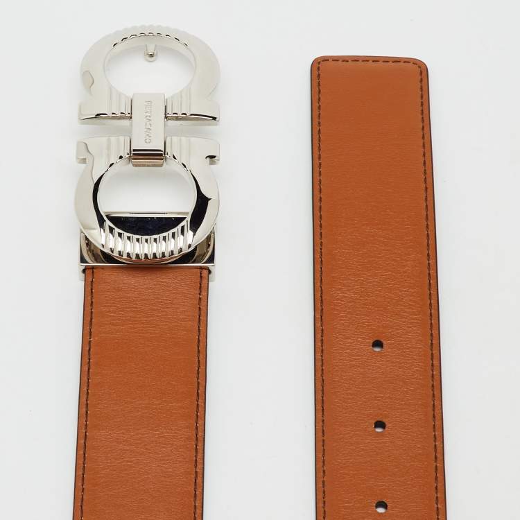Pre Owned Salvatore Ferragamo Brown/Black Leather Gancini Buckle Reversible Cut to Size Belt