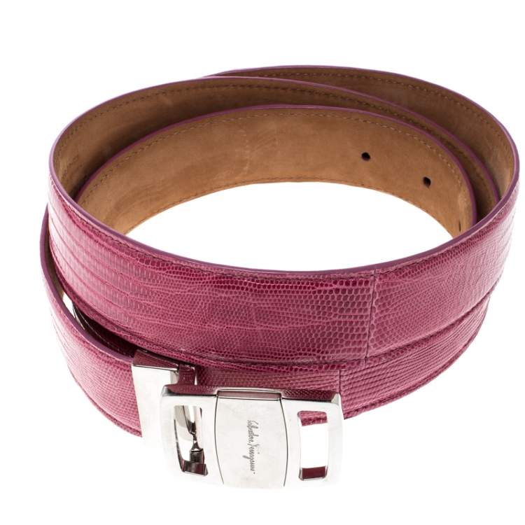 Pre Owned Salvatore Ferragamo Pink Lizard Adjustable Buckle Belt 115cm