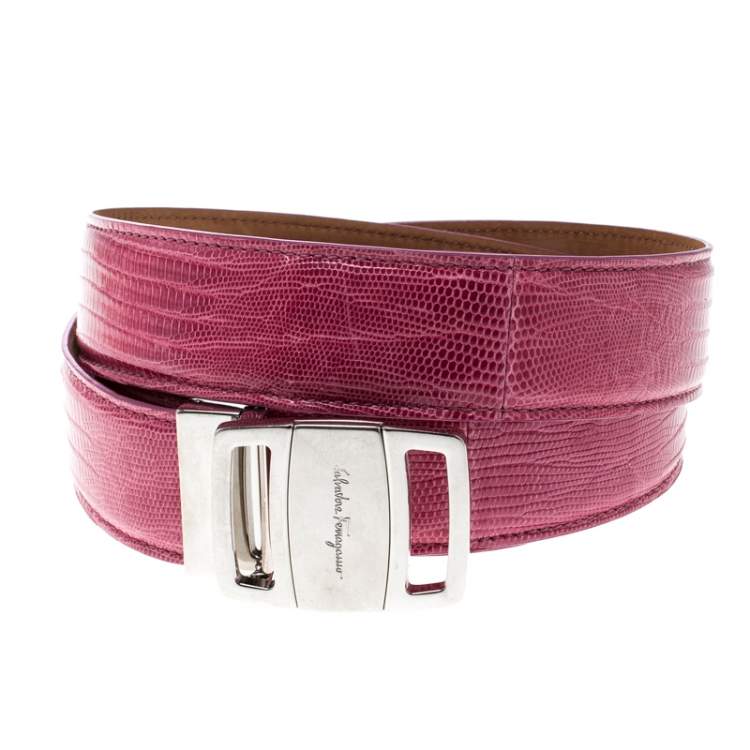 Pre Owned Salvatore Ferragamo Pink Lizard Adjustable Buckle Belt 115cm