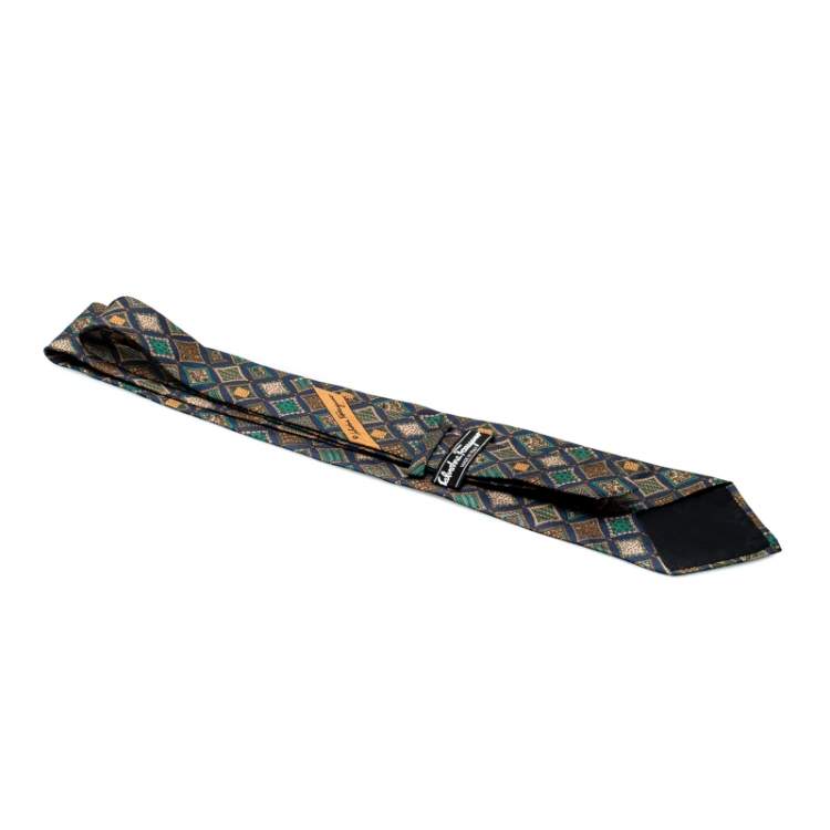 Pre Owned Salvatore Ferragamo Multicolor Diamond Print Silk Tie