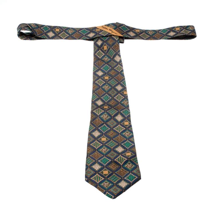 Pre Owned Salvatore Ferragamo Multicolor Diamond Print Silk Tie