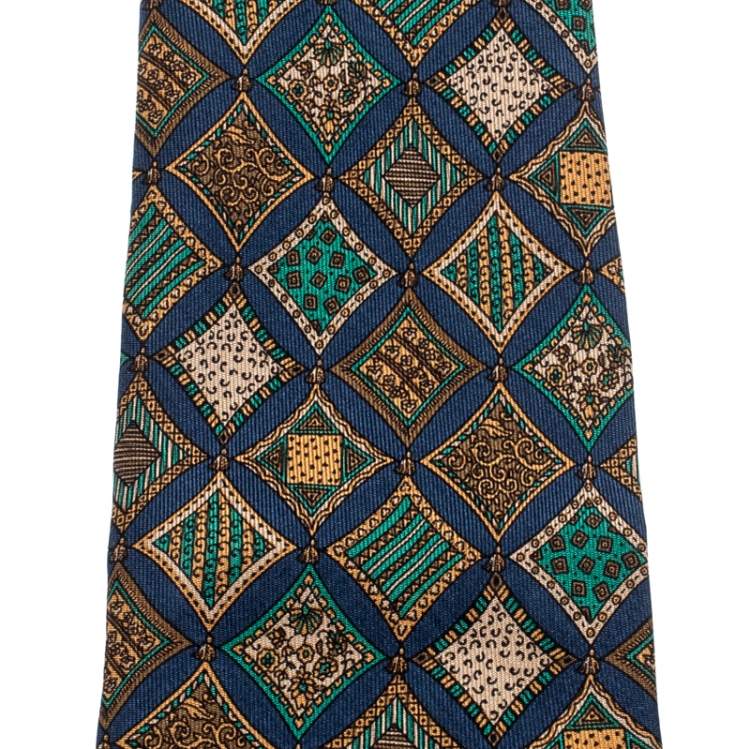 Pre Owned Salvatore Ferragamo Multicolor Diamond Print Silk Tie