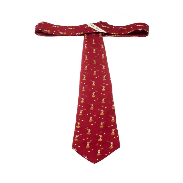 Pre Owned Salvatore Ferragamo Red Astronaut Print Silk Tie 