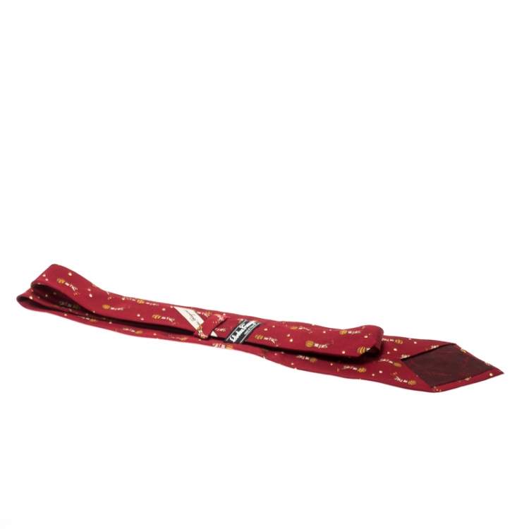 Pre Owned Salvatore Ferragamo Red Astronaut Print Silk Tie 